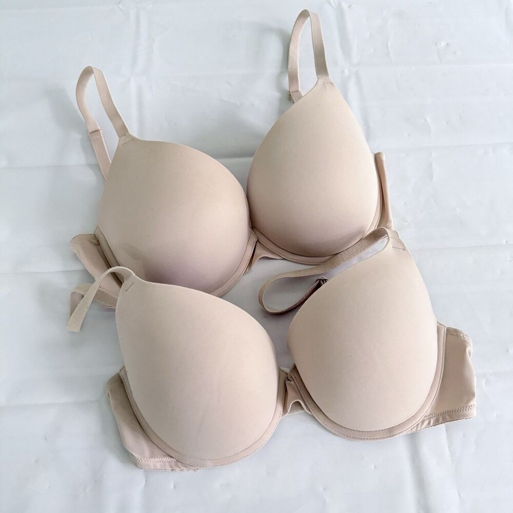 Lot of 2 Victoria's Secret PINK Wear Everywhere Push Up Bra 34D Beige Multi Way
